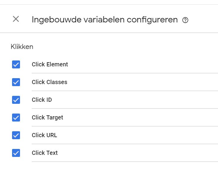 ingebouwde variabelen in google tag manager