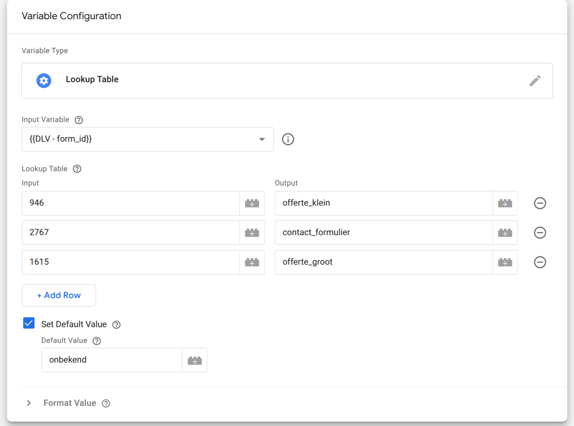 Lookup-tabel in Google Tag Manager