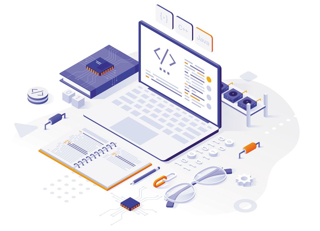 Isometrische illustratie van webontwikkeling, code en technologie